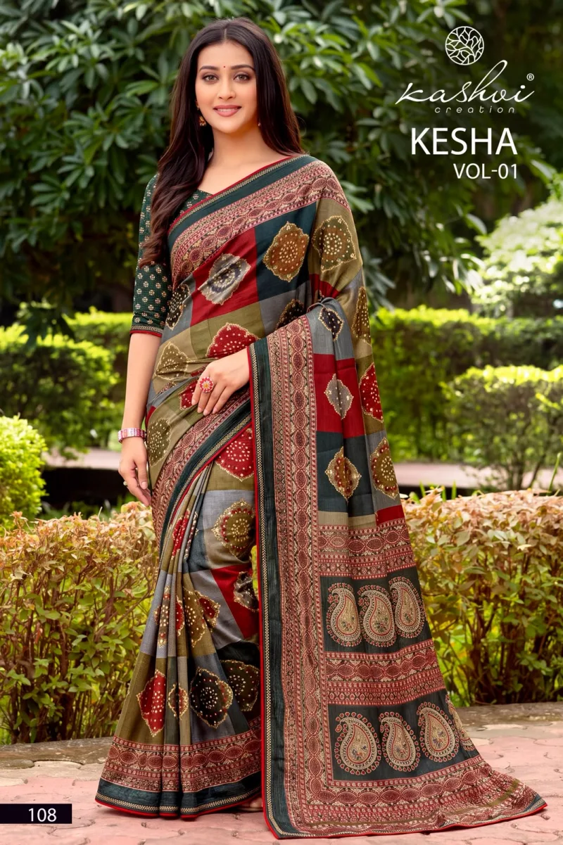 Kesha Vol 1 By Kashvi Tesla Foil Printed With Swarovski Work Saree 